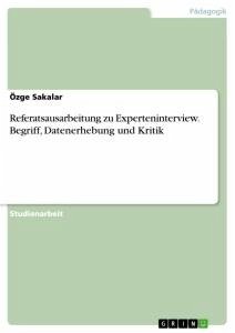 Referatsausarbeitung zu Experteninterview. Begriff, Datenerhebung und Kritik