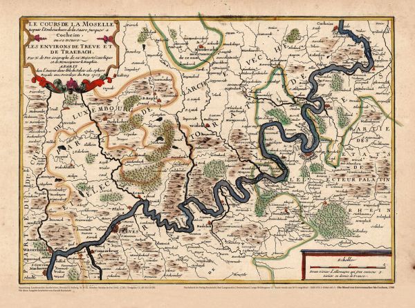 Historische Karte: Die MOSEL 1703 von Grevenmacher bis Cochem von