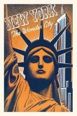 Vintage Journal Orange and Blue Graphic of Statue of Liberty Head