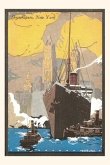 Vintage Journal Poster of Ocean Liner, Skyscrapers, New York City