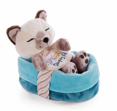 NICI 47893 - Sleeping Pets, Siamkatze, Schlafende Katze im Körbchen, beige/blau-türkis