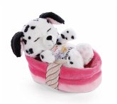 NICI 47891 - Sleeping Pets, Welpe Dalmatiner, Schlafender Hund im Körbchen, Plüsch, weiß-schwarz/pink-rosa