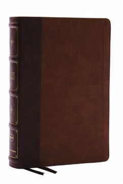 NKJV, Large Print Thinline Reference Bible, Blue Letter, Maclaren Series, Leathersoft, Brown, Thumb Indexed, Comfort Print - Thomas Nelson