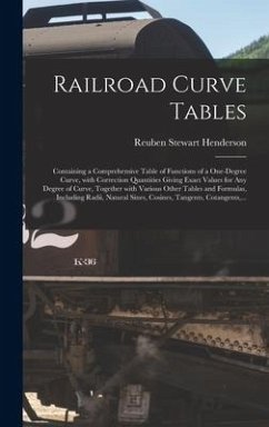 Cover Railroad Curve Tables; Containing a Comprehensive Table of Functions of a One-degree Curve, With Correction Quantities Giving Exact Values for Any Degree of Curve, Together With Various Other Tables and Formulas, Including Radii, Natural Sines, ...