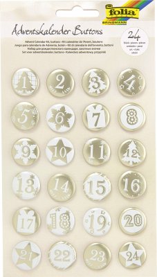 Folia Adventskalender-Buttons PERLMUTT, 24 Stück