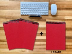 A 4 Notizblock - Set, 3+1 gratis, Luxury 80 Seiten ROT JUPITER GLITTER-OPTIK, liniert