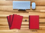 A 5 Notizbuch - Set, 3+1 gratis, Luxury 80 Seiten ROT JUPITER GLITTER-OPTIK, punktiert 10x10mm