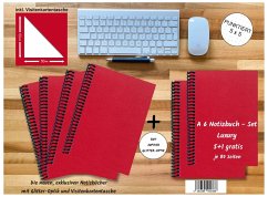 Cover A 6 Notizbuch - Set, 4+2 gratis, Luxury 80 Seiten ROT JUPITER GLITTER-OPTIK, punktiert 5x5mm