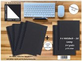 A 6 Notizbuch - Set, 4+2 gratis, Luxury 80 Seiten SCHWARZ ONYX GLITTER-OPTIK, punktiert 5x5mm