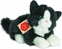 Teddy Hermann 90689 - Katze liegend, 20 cm, schwarz/weiß, Plüschtier