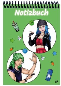 A 4 Notizblock Manga Quinn und Enora, grün, liniert