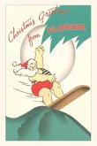Vintage Journal Christmas Greetings from Florida, Surfing Santa