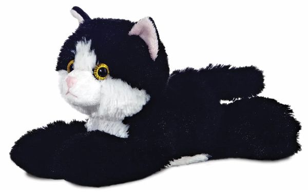 Aurora 12743 - Mini Flopsies Katze Maynard, schwarz/weiß, Schlenker-Plüschtier, 20 cm