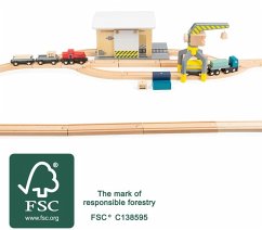 Small foot 11377 - Güterbahnhof mit Zubehör, play & fun, Spielset, Holz, 45-teilig