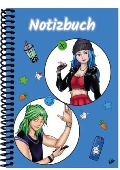 A 4 Notizbuch Manga Quinn und Enora, blau, liniert