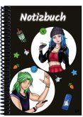 A 4 Notizbuch Manga Quinn und Enora, schwarz, kariert