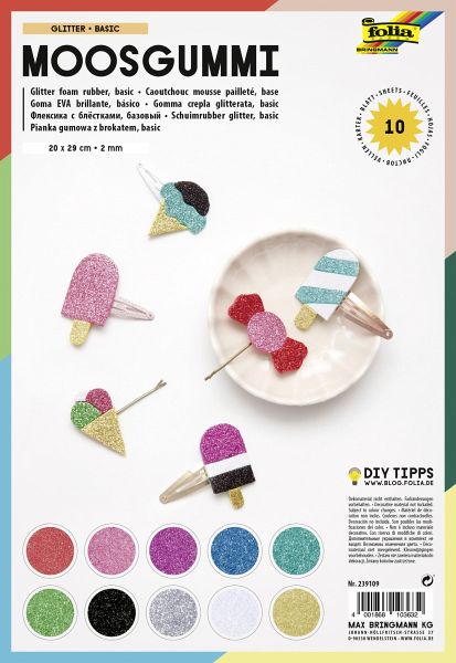 Folia Moosgummi GLITTER/BASIC 20x29cm 10 Blatt farbig Folia Moosgummi GLITTER/BASIC 20x29cm 10 Blatt farbig