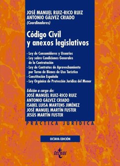 Código Civil y anexos legislativos : Ley de consumidores y usuarios ; Ley sobre condiciones generales de la contratación ; Ley de contratos de aprovechamiento por turno de bienes de uso turístico ; Constitución española ; Ley Orgánica de protección jurídi - Gálvez Criado, Antonio; Martens Jiménez, Isabel Luisa; Martín Fuster, Jesús; Ruiz-Rico Ruiz, José Manuel . . . [et al.