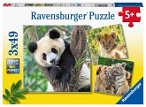 Ravensburger 05666 - Panda, Tiger und Löwe, Kinderpuzzle mit Mini-Poster, 3x49 Teile