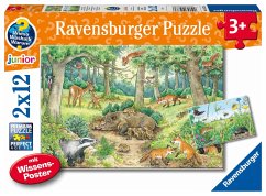 Ravensburger 05673 - Wieso? Weshalb? Warum? Tiere im Wald und auf der Wiese, Kinderpuzzle mit Wissensposter, 2x12 Teile