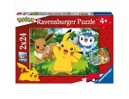 Ravensburger 05668 - Pikachu und seine Freunde, Kinderpuzzle mit Mini-Poster, 2x24 Teile