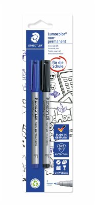 STAEDTLER Universalstift Lumocolor® non-permanent F, 2er Set blau/schwarz