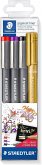 STAEDTLER Fineliner pigment liner 308 + metallic pen, 4er Set