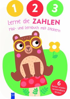 1,2,3 - Lerne die Zahlen - Mal- und Lernbuch mit Stickern (Cover Bär)