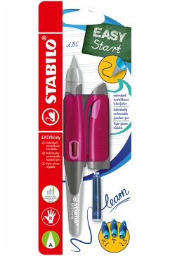 Cover Ergonomischer Schulfüller für Rechtshänder mit Anfänger-Feder A - STABILO EASYbirdy in beere/pink - inkl. Patrone und Einstellwerkzeug - blau (löschbar)
