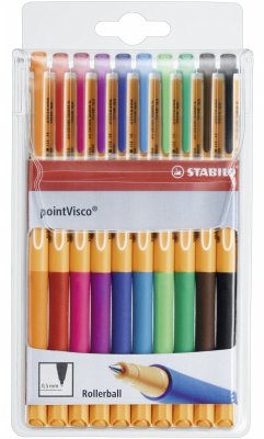 Tintenroller - STABILO pointVisco - 10er Pack - mit 10 verschiedenen Farben