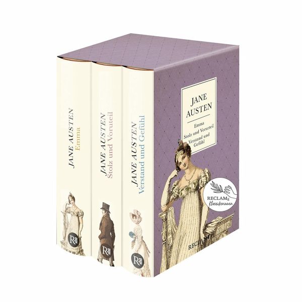 3 Bücher von Jane Austen im Schuber - Emma, Stolz und Vorurteil, Verstand und Gefühl - Reclam