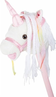 Small foot 10279 - Steckenpferd Weißes Einhorn, mit Geräusch-Funktion, weiß/rosa, Länge: 90cm