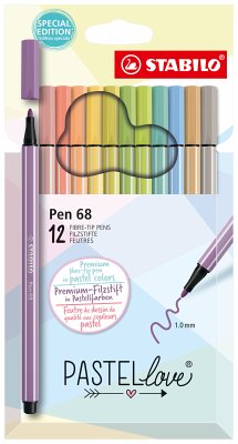 Premium-Filzstift - STABILO Pen 68 - Pastellove Set - 12er Pack - mit 12 verschiedenen Farben