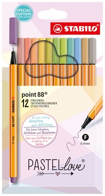 Fineliner - STABILO point 88 - Pastellove Set - 12er Pack - mit 12 verschiedenen Farben