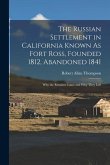 The Russian Settlement in California Known As Fort Ross, Founded 1812, Abandoned 1841: Why the Russians Came and Why They Left
