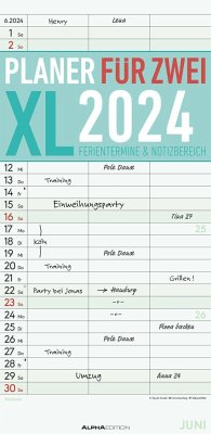 Planer für 2 XL 2024 mit 3 Spalten - Familien-Timer 22x45 cm - Offset