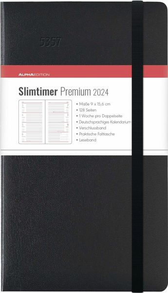 Slimtimer Premium Black 2024 - Taschen-Kalender 9x15,6 cm - mit  Verschlussband & … - Kalender portofrei bestellen