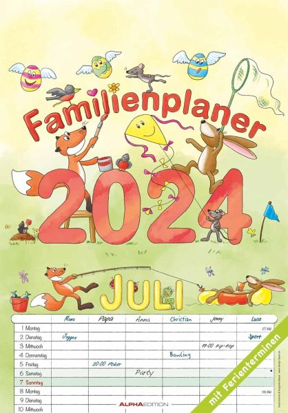 Familienplaner Cartoon 2024 - Bildkalender 23,7x34 cm - 6 Spalten -  Kalender mit … - Kalender portofrei bestellen