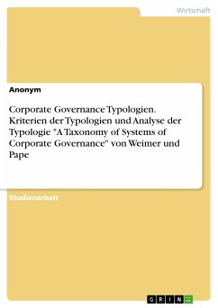 Corporate Governance Typologien. Kriterien der Typologien und Analyse der Typologie 