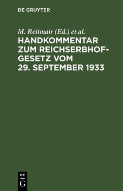 Cover Handkommentar zum Reichserbhofgesetz vom 29. September 1933 (eBook, PDF)