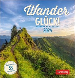 Cover Wanderglück Postkartenkalender 2024. Foto-Kalender für Gipfelstürmer. Wiesen, Wälder und die höchsten Berge auf 53 Postkarten, ein dekorativer Tischkalender für Naturfreunde