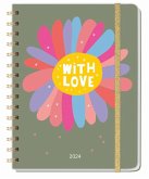 Love Spiral-Kalenderbuch A5. Taschenkalender 2024 mit Spiralbindung und viel Platz für Termine. Praktischer Buch-Kalender für Termine und To-dos. Mit Gummiband und Stickerbögen.