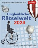 Unglaubliche Rätselwelt Tagesabreißkalender 2024. Tages-Tischkalender 2024 im Nostalgie-Design mit Quizfragen aus den Bereichen Technik, Forschung und Abenteuer. Format 12,5 x 16 cm