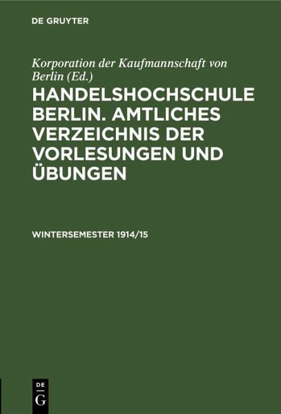 Wintersemester 1914/15 (eBook, PDF) Wintersemester 1914/15 (eBook, PDF)