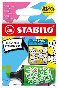 Textmarker - STABILO BOSS MINI by Snooze One - 3er Pack - blau, gelb, grün