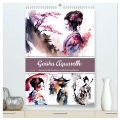 Geisha Aquarelle - Japanische Kulturdamen, Landschaft und Sakura (hochwertiger Premium Wandkalender 2024 DIN A2 hoch), Kunstdruck in Hochglanz