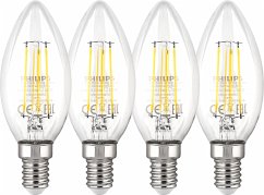 Philips LED Lampe E14 4er Set 40W 2700K Filament Kerzenform