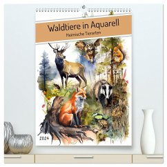 Waldtiere in Aquarell - Heimische Tierarten (hochwertiger Premium Wandkalender 2024 DIN A2 hoch), Kunstdruck in Hochglanz