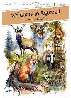 Waldtiere in Aquarell - Heimische Tierarten (Wandkalender 2024 DIN A4 hoch), CALVENDO Monatskalender - Frost, Anja