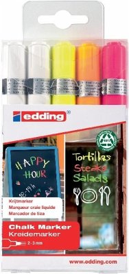 Cover edding Kreidemarker 4095 Rundspitze, weiß, gelb, orange, pink, 5er Set
